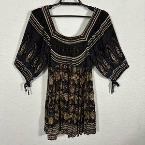Free People Black and Gold Bohemian Dress